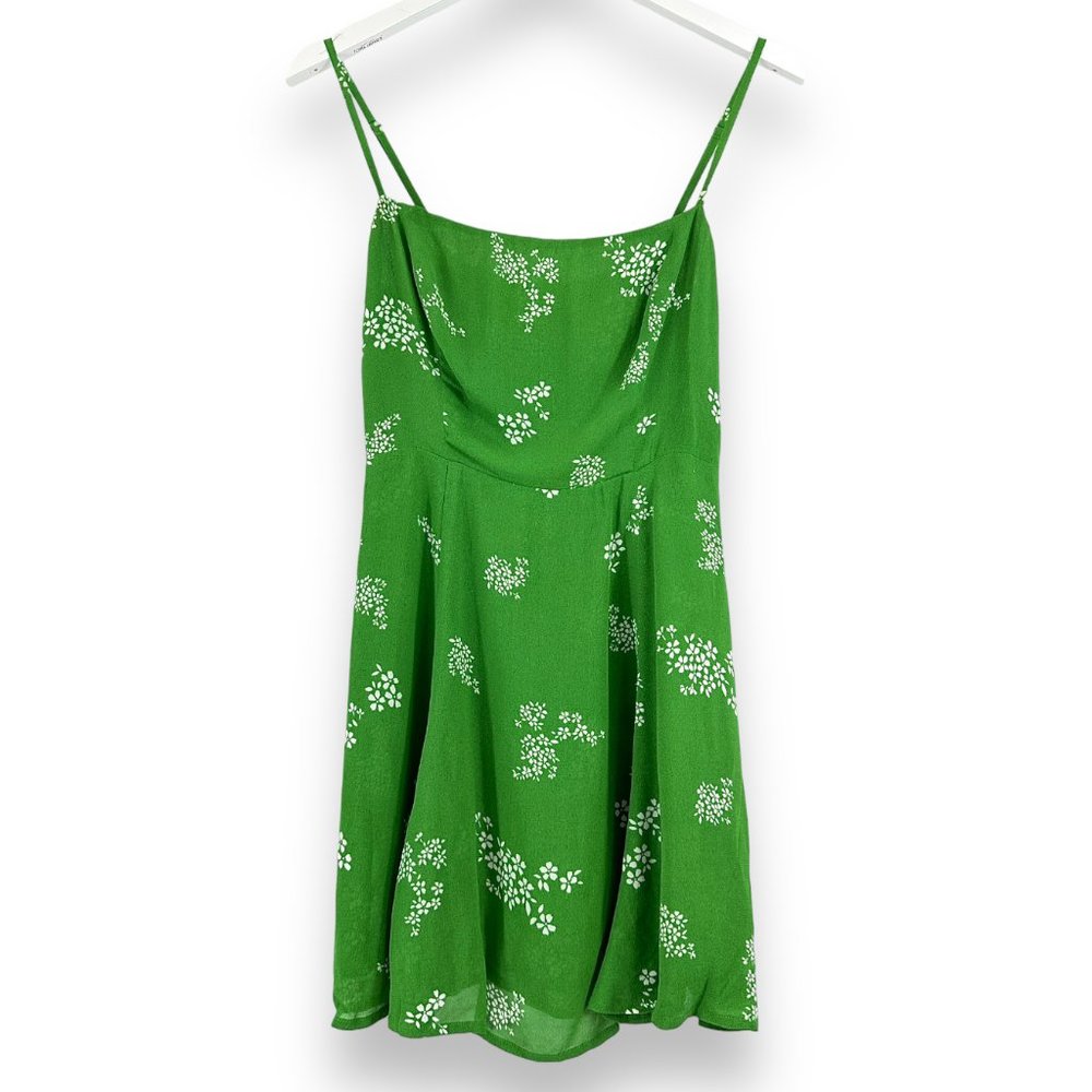 Reformation Green & White Floral Cami Strap Mini Dress